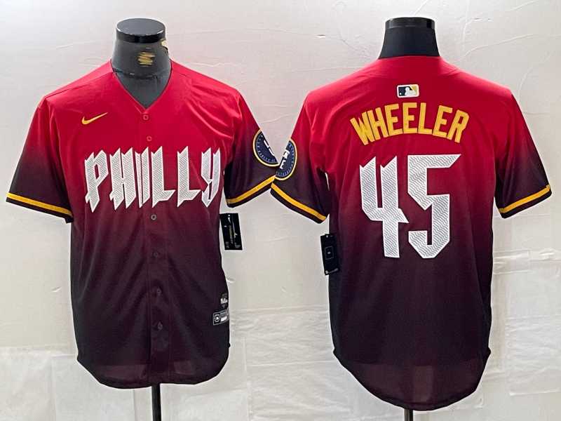 Mens Philadelphia Phillies #45 Zack Wheeler Red 2024 City Cool Base Jersey
